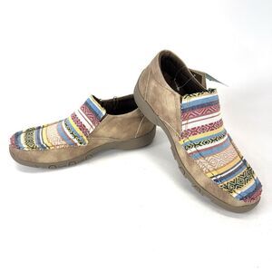 Roper Womens Beige Multi Fabric Johnnie Slip-On Shoes Size 6 Striped Geometric